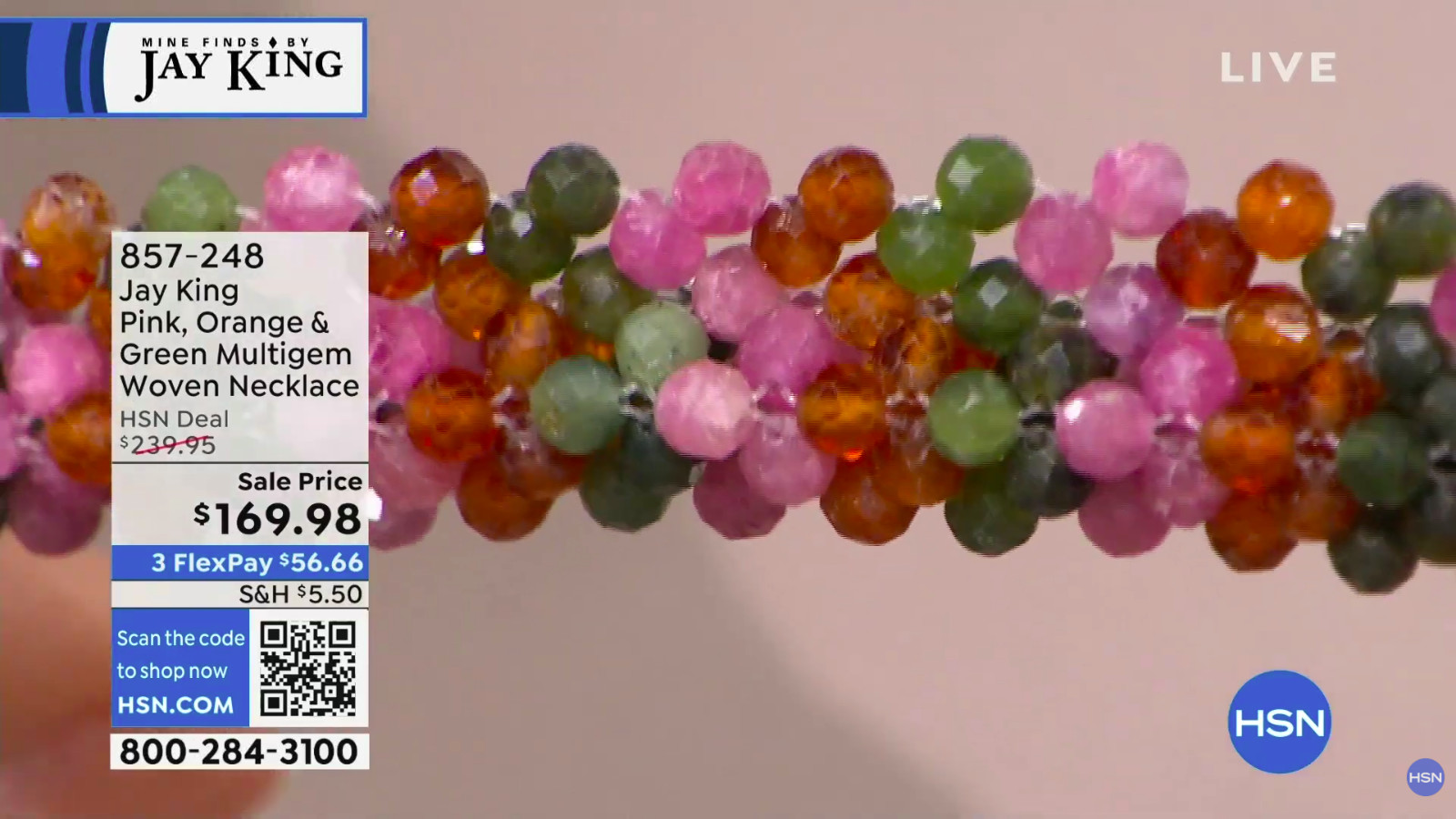 Jay King Pink Tourmaline, Orange Garnet and Green Jade Multigem Woven Necklace