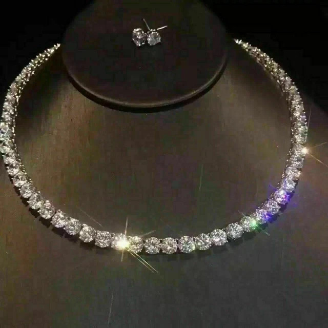 22CT Round Cut Lab Created Diamond Women’s Tennis Necklace 14k White Gold Plated