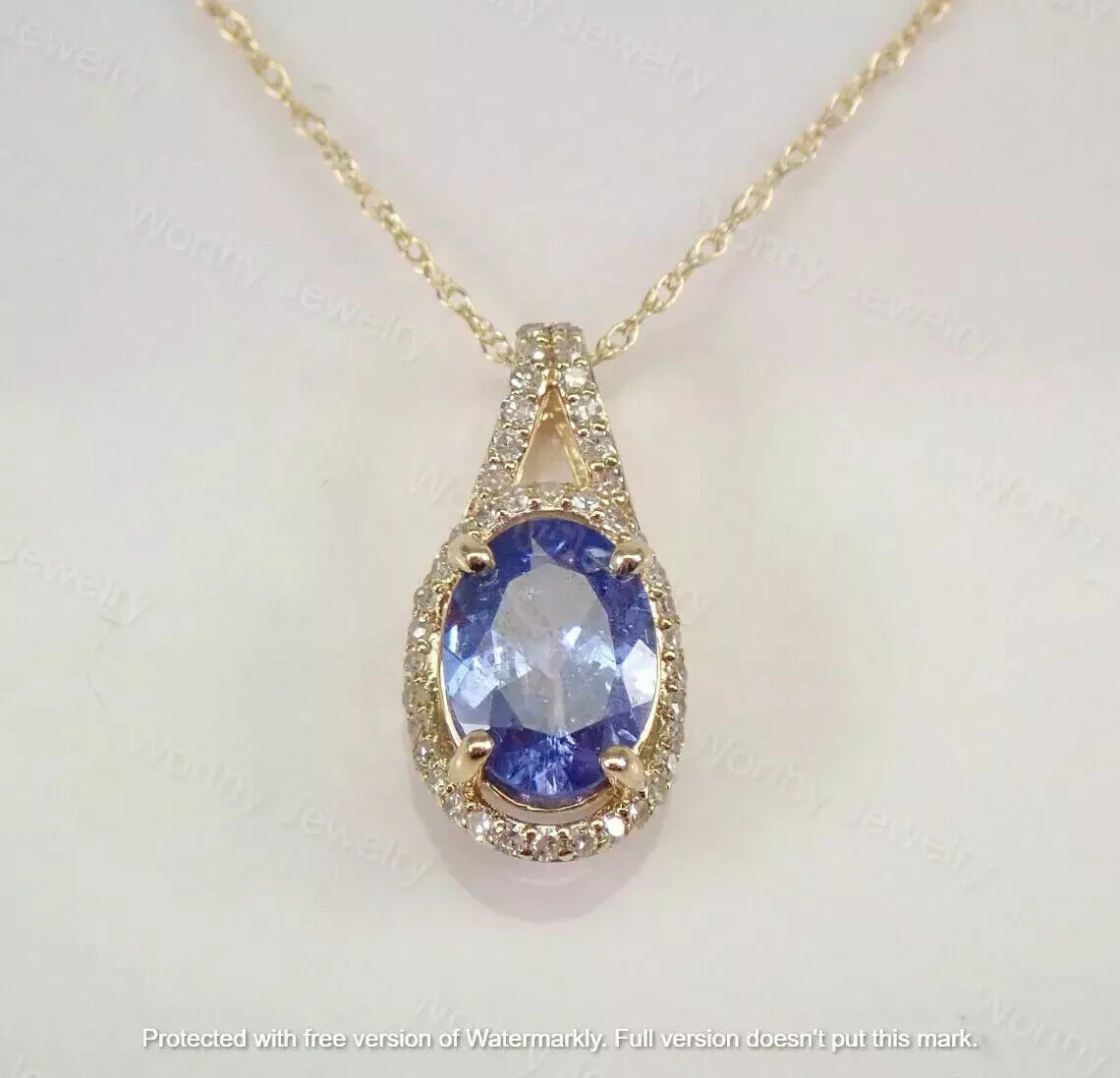 2Ct Oval Cut Blue Sapphire Diamond Halo Pendant Necklace 14K Yellow Gold Finish