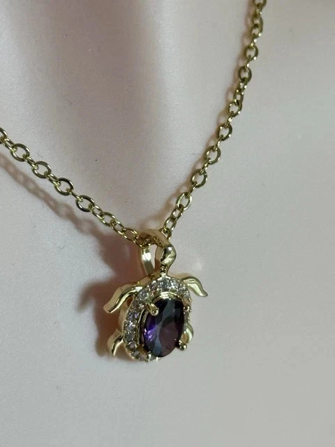 Lab Created Amethyst Halo Set Turtle Pendant 2.00Ct Oval 14k Yellow Gold Plated