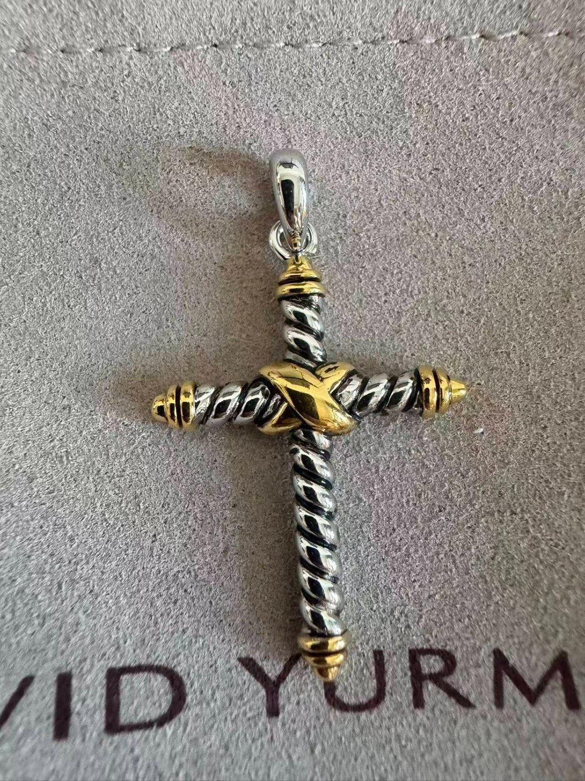 David Yurman 2mm Cable Cross Pendant Sterling Silver with 14K Yellow Gold 19.5″