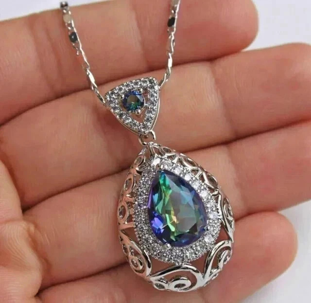 Lab Created Alexandrite 2.50Ct Pear Cut Wedding Pendant 14K White Gold Plated