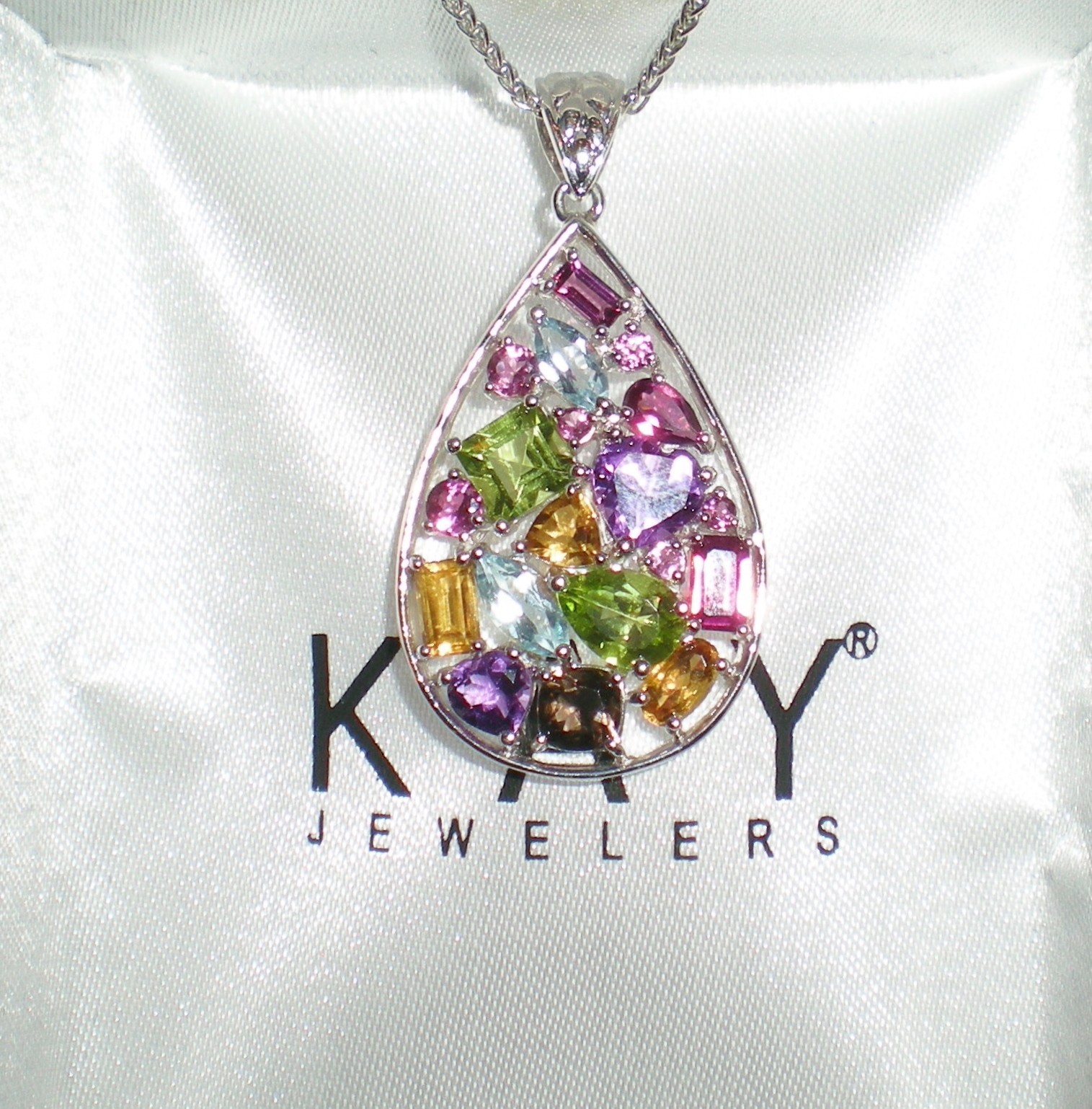 KAY Jeweler Sterling Silver Multi-Shape Natural Gemstone Teardrop Necklace 💎