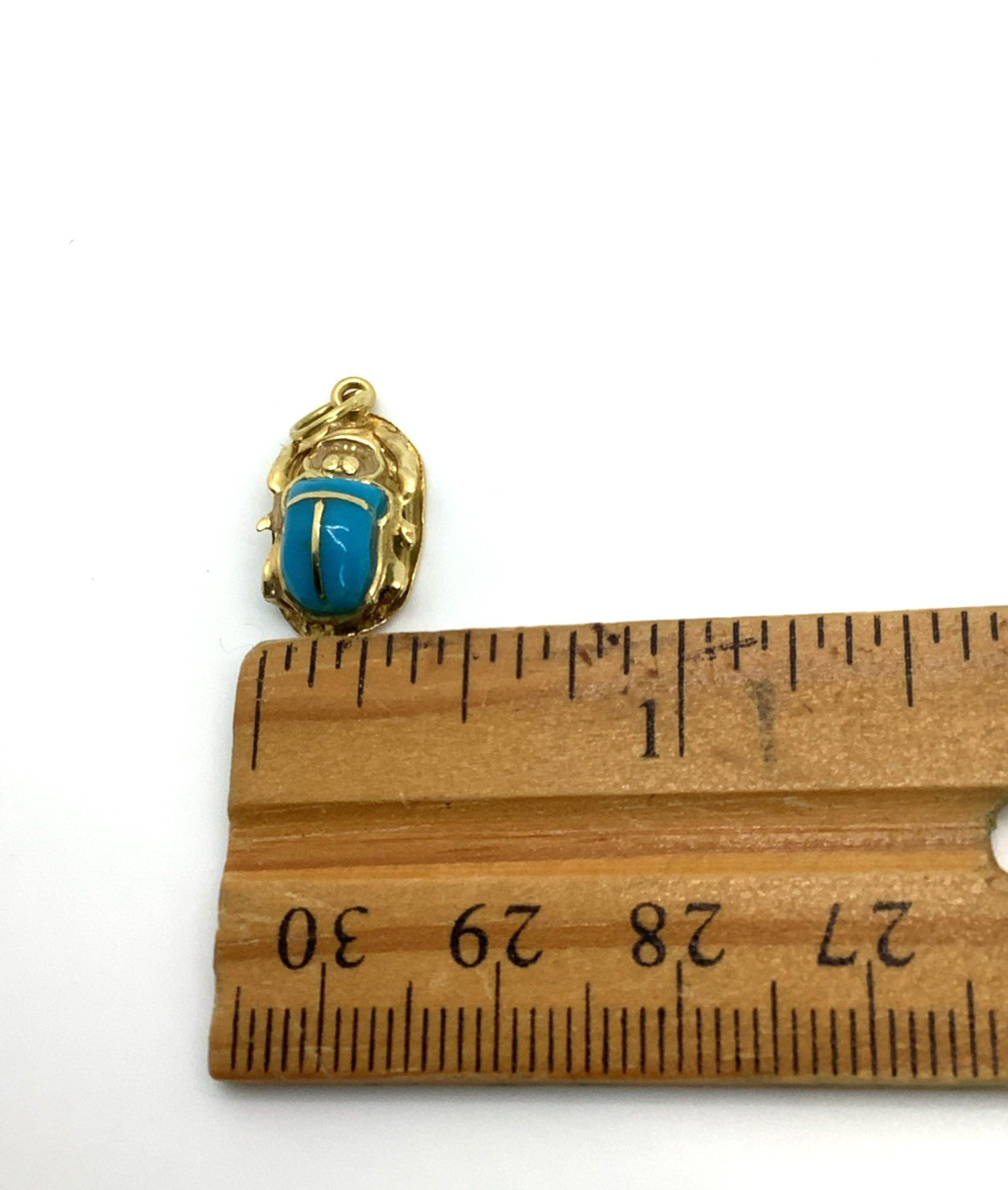 18K Yellow Gold Egyptian Revival Turquoise Scarab Beetle Pendant