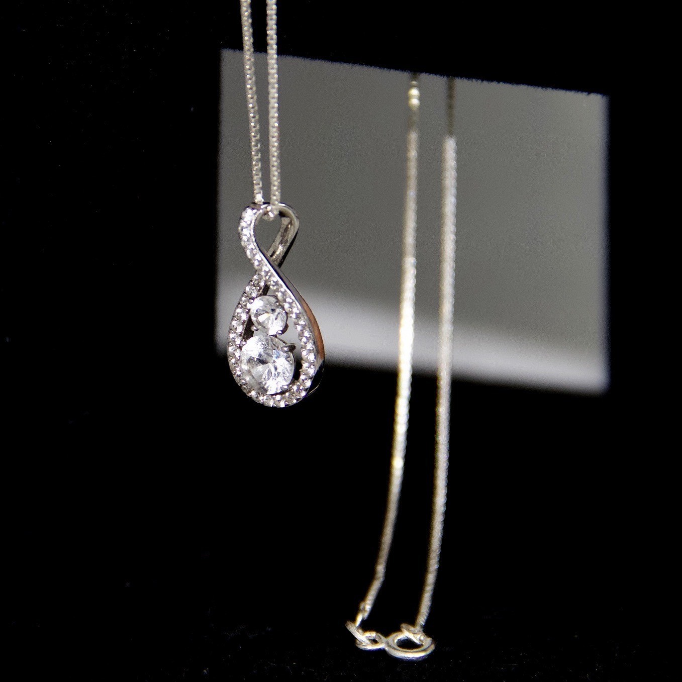 Sterling Silver 925 Teardrop Infinity Cubic Zirconia Pendant Box Chain Necklace