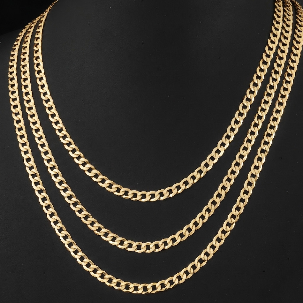Gold 3mm-5mm Curb Link Chain Italian Necklace 16″-24″ Solid 925 Sterling Silver