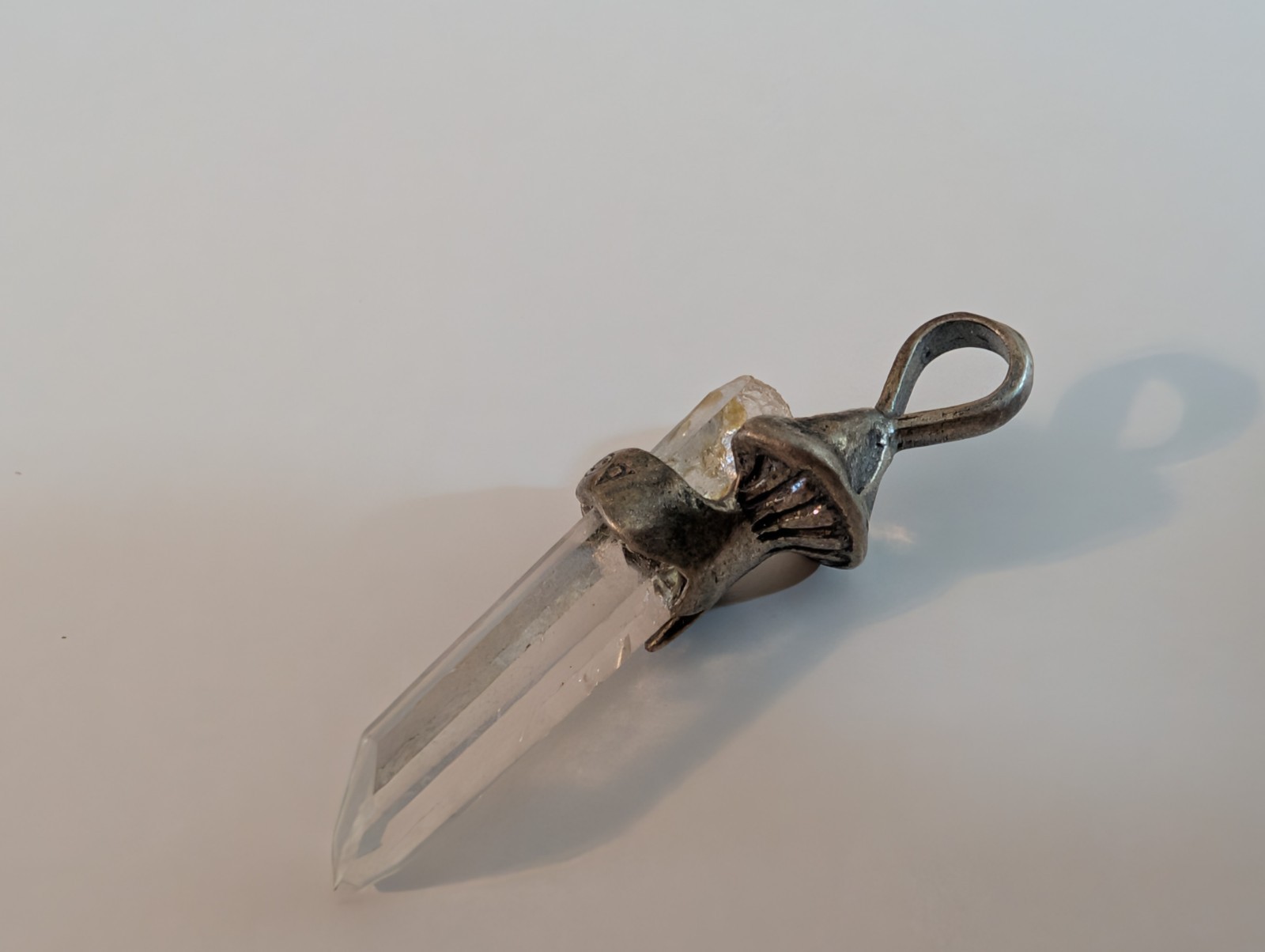 Sterling Silver Mushroom Quartz Point Pendant Totem Crystal, 925 Made In Brazil