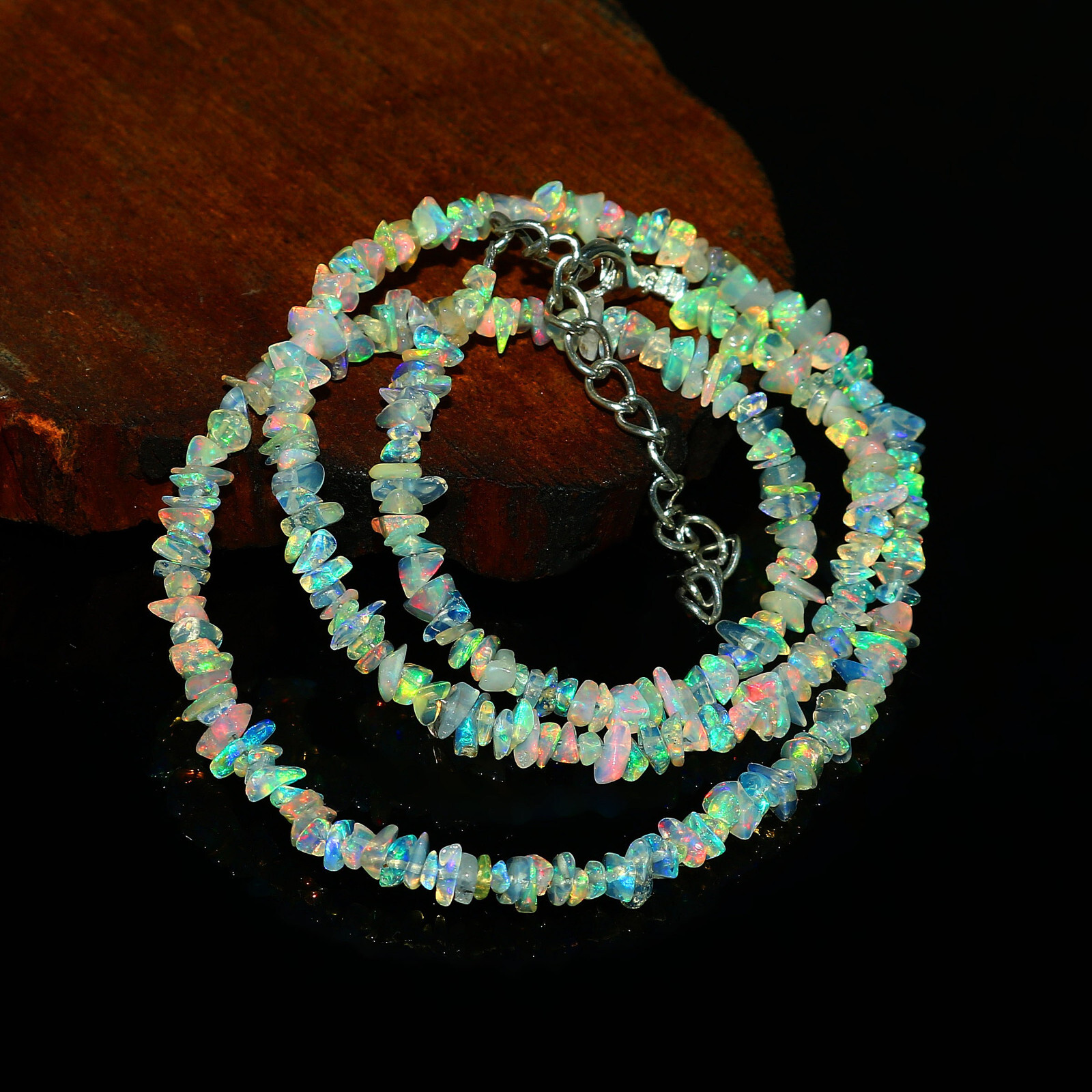 Natural Ethiopian Welo Fire Opal Raw Uncut Beaded Gemstone Necklace 16 Inches