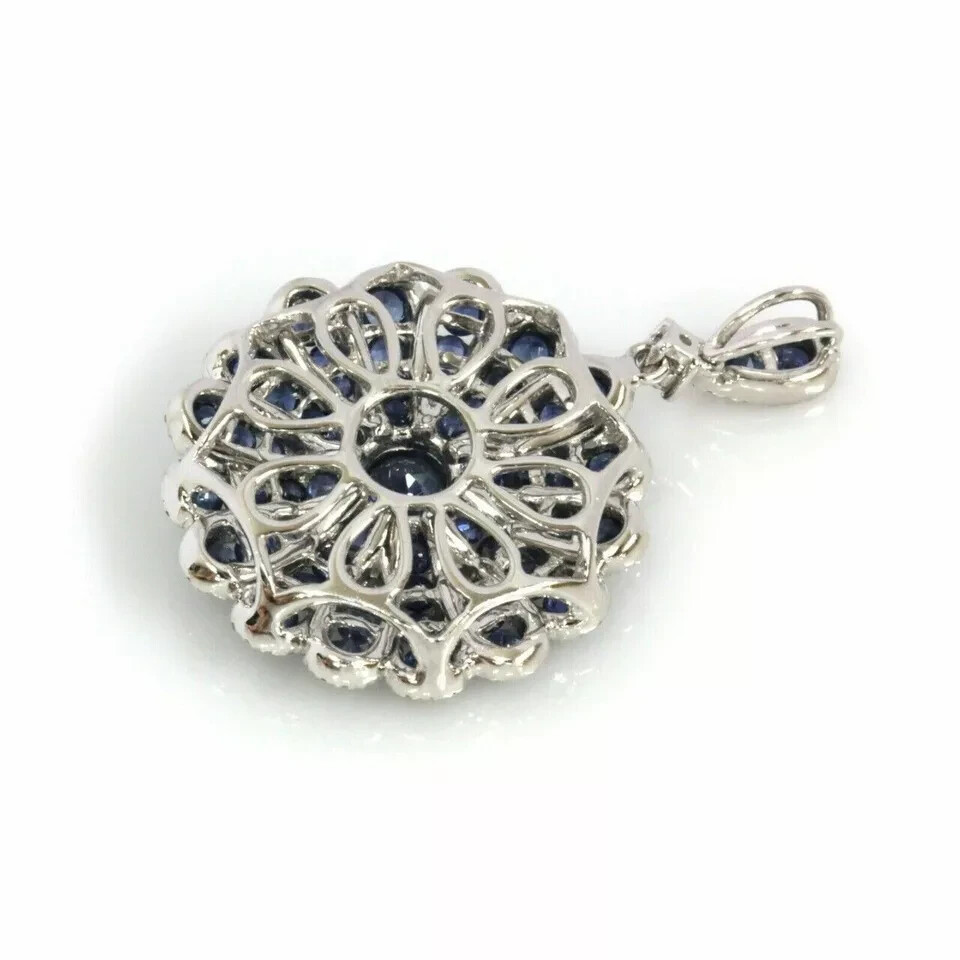 Sapphire 2Ct Lab Created Round Cut Flower Pendant 14K White Gold Finish Chain