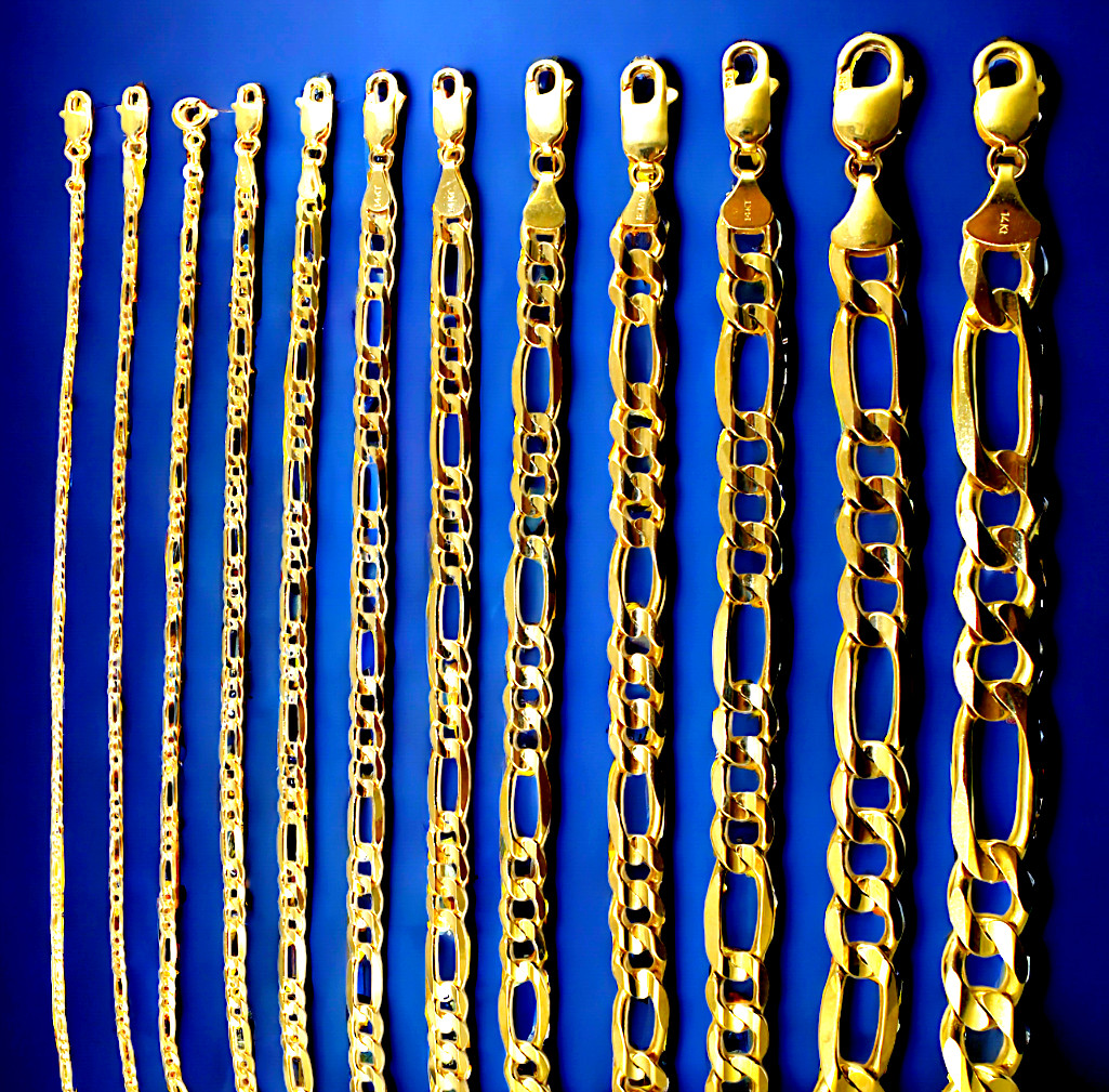 14K Yellow Gold 1.5mm-12mm SOLID Figaro Necklace Chain Bracelet Real Gold 7″-30″