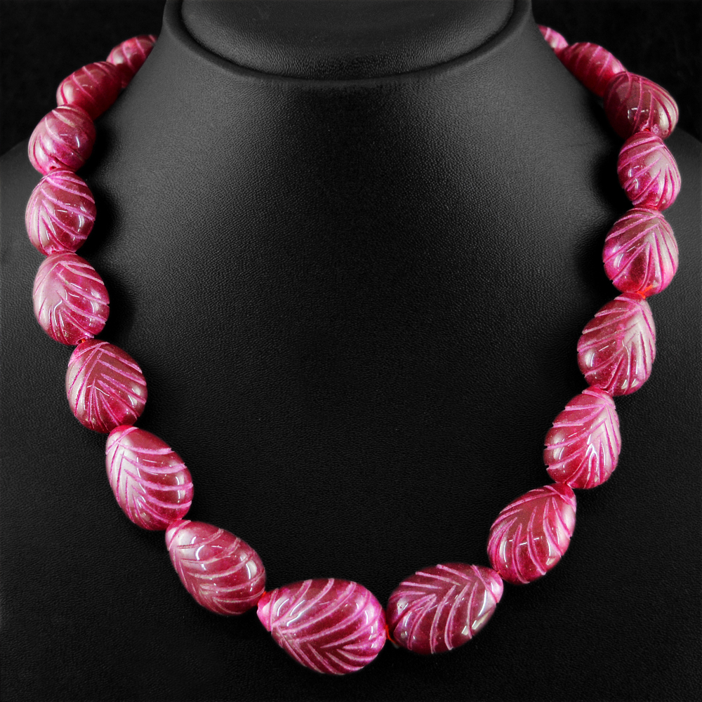 723.50 CTS ENHANCED RUBY PEAR SHAPE CARVED BEADS HAND MADE NECKLACE (DG)