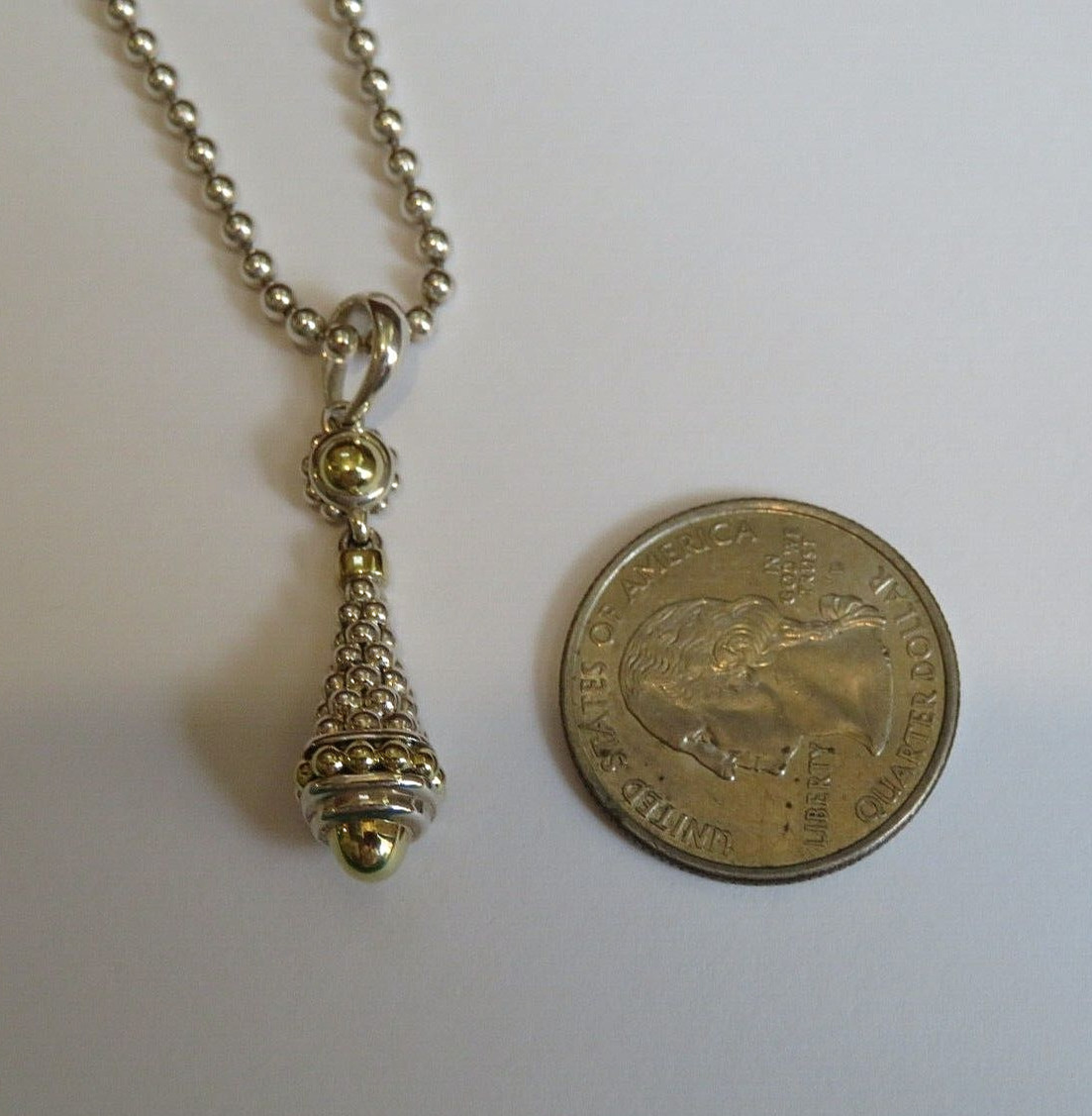 Lagos Signature Caviar Silver 18KT Gold Pendant 16-18″ Lagod Chain