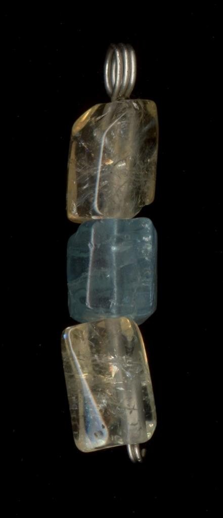 14K 2.59 Gram Solid White Gold Orange Citrine & Blue Fluorapatite Pendant #uj