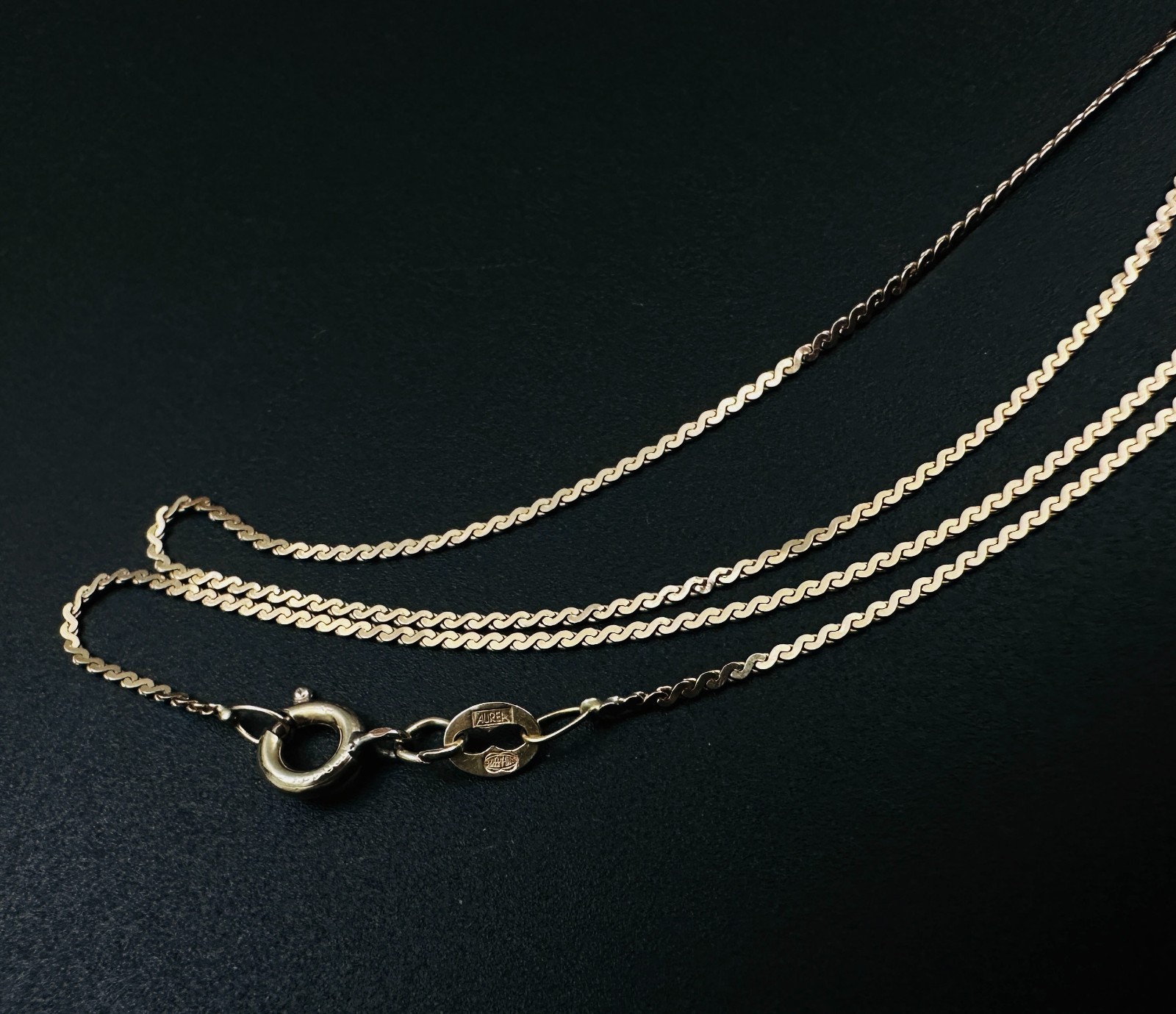 Solid 14K Yellow Gold Thin Serpentine Link Chain Necklace w/Filled Clasp 15 3/8″