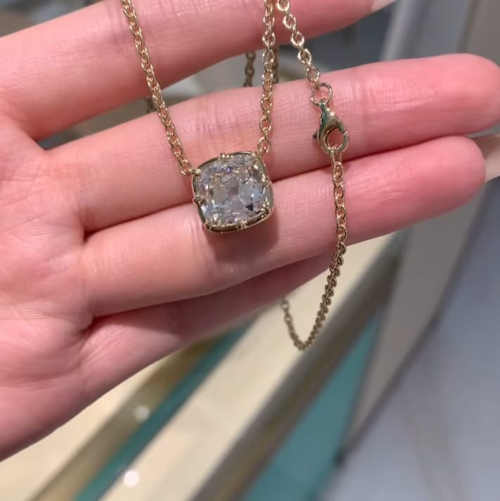 3Ct Lab Created Diamond Asscher Cut Pendant 14K yellow Gold Finish Free Chain