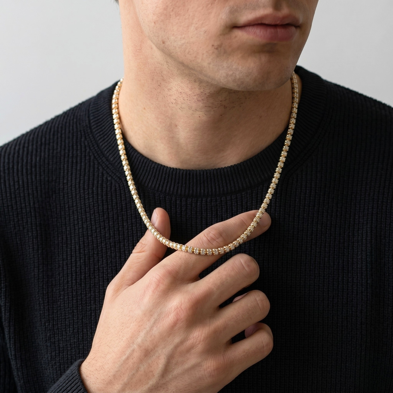 Two-Tone Gold 3mm Diamond-Cut Ice Italian Necklace 18″-24″ 925 Sterling Silver