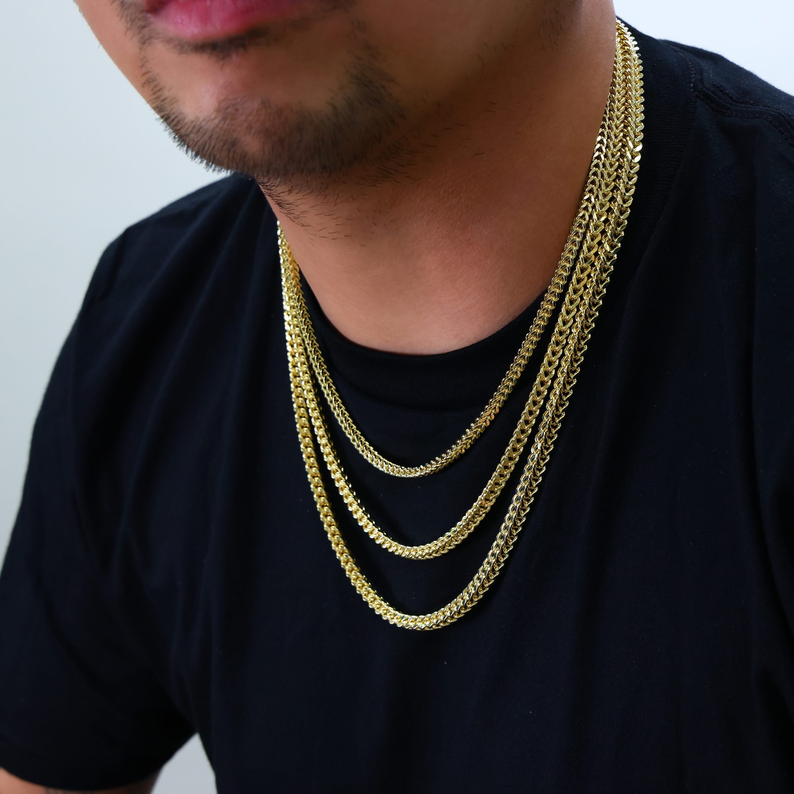 10K Yellow Gold 1.5mm-6mm Square Wheat Box Franco Chain Pendant Necklace 16″-30″