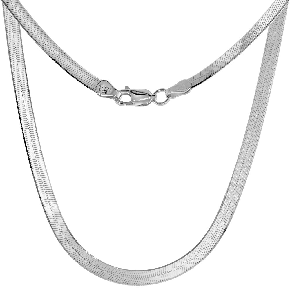 925 Sterling Silver Beveled Edges Herringbone Chain Necklace 3mm 7″ to 30″