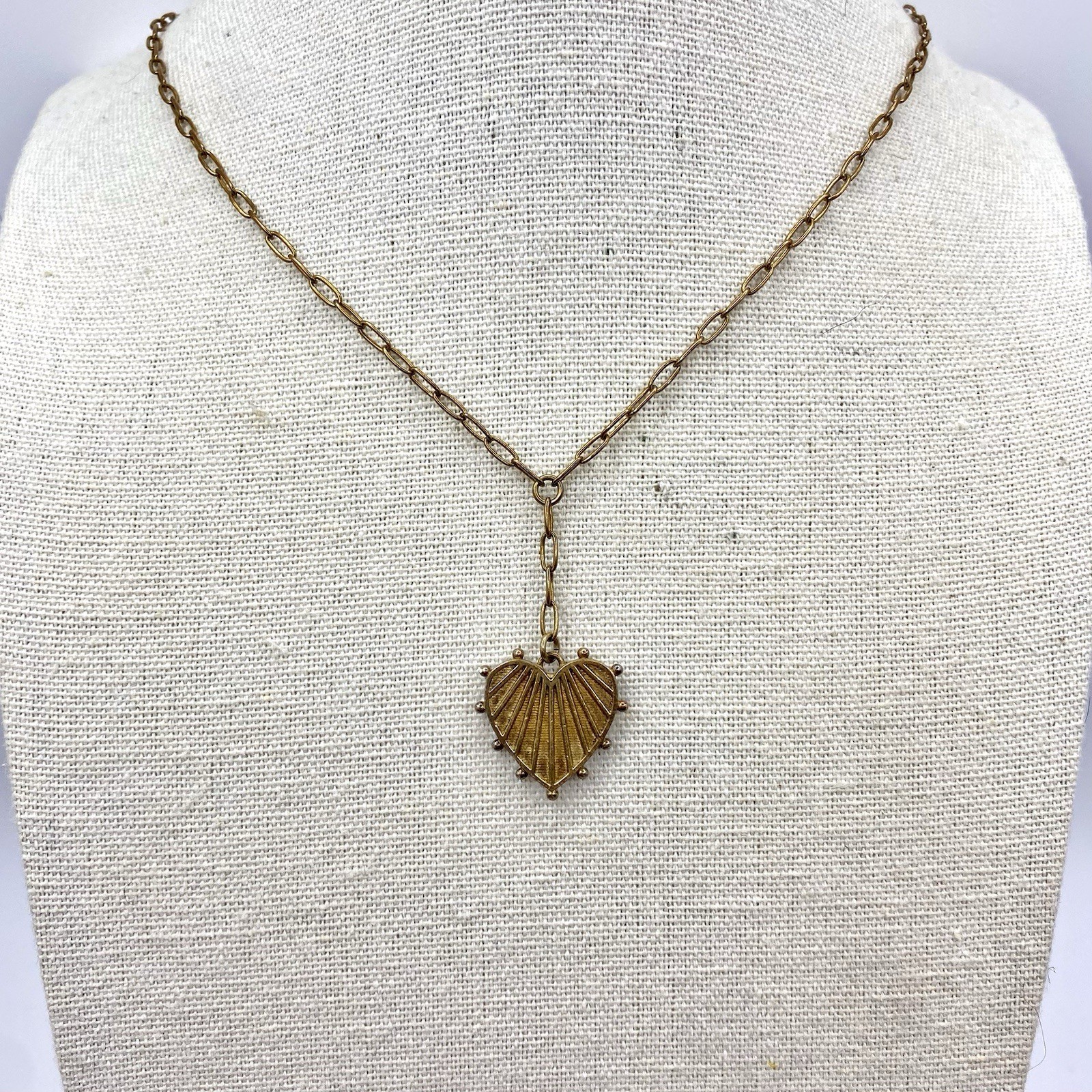 Sterling Silver 925 Spiked Fluted Heart Lariat Pendant Necklace Bronze Tone Goth