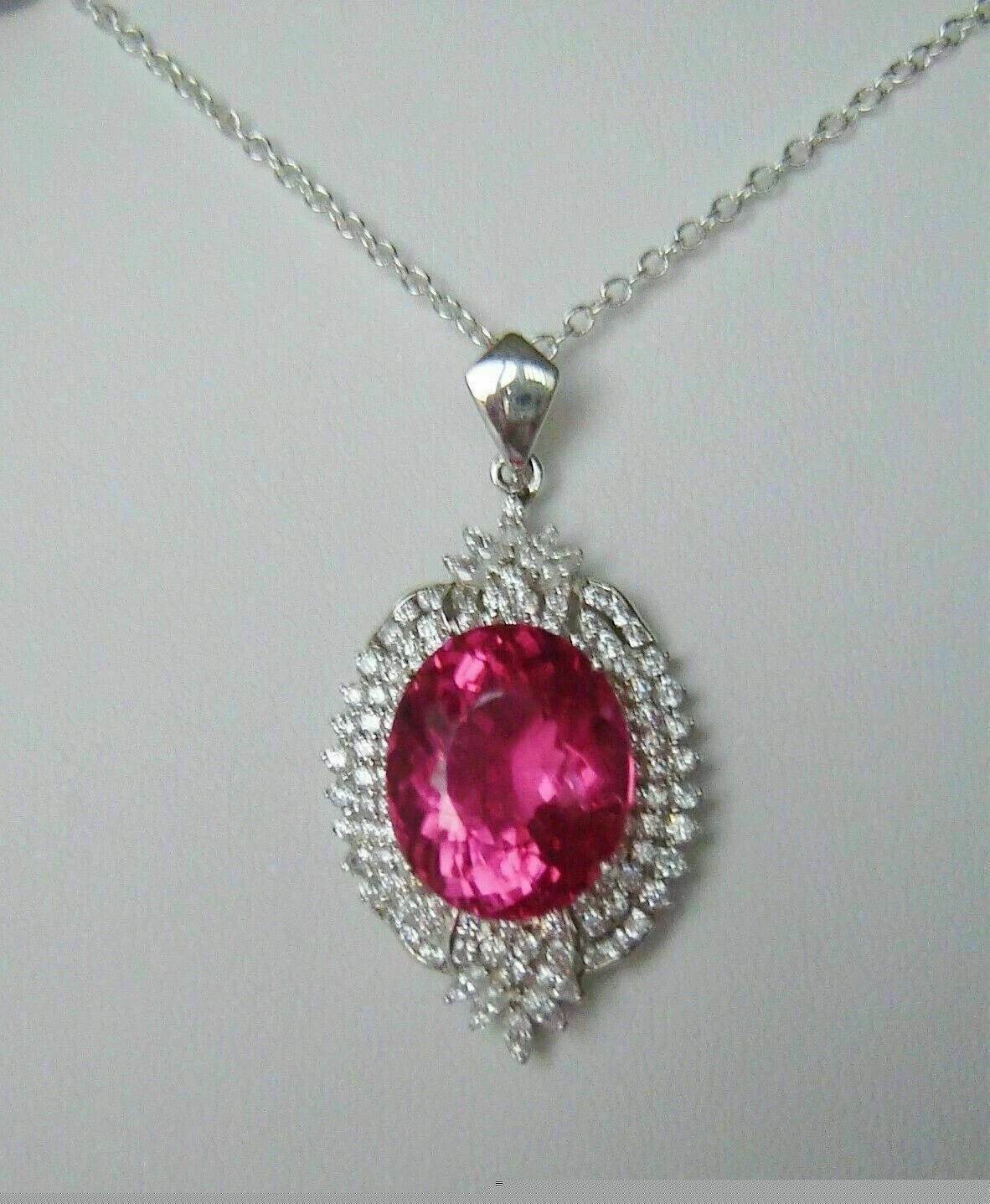 3Ct Oval Cut Red Ruby & Diamond Pendant Solid 14K White Gold Over without Chain