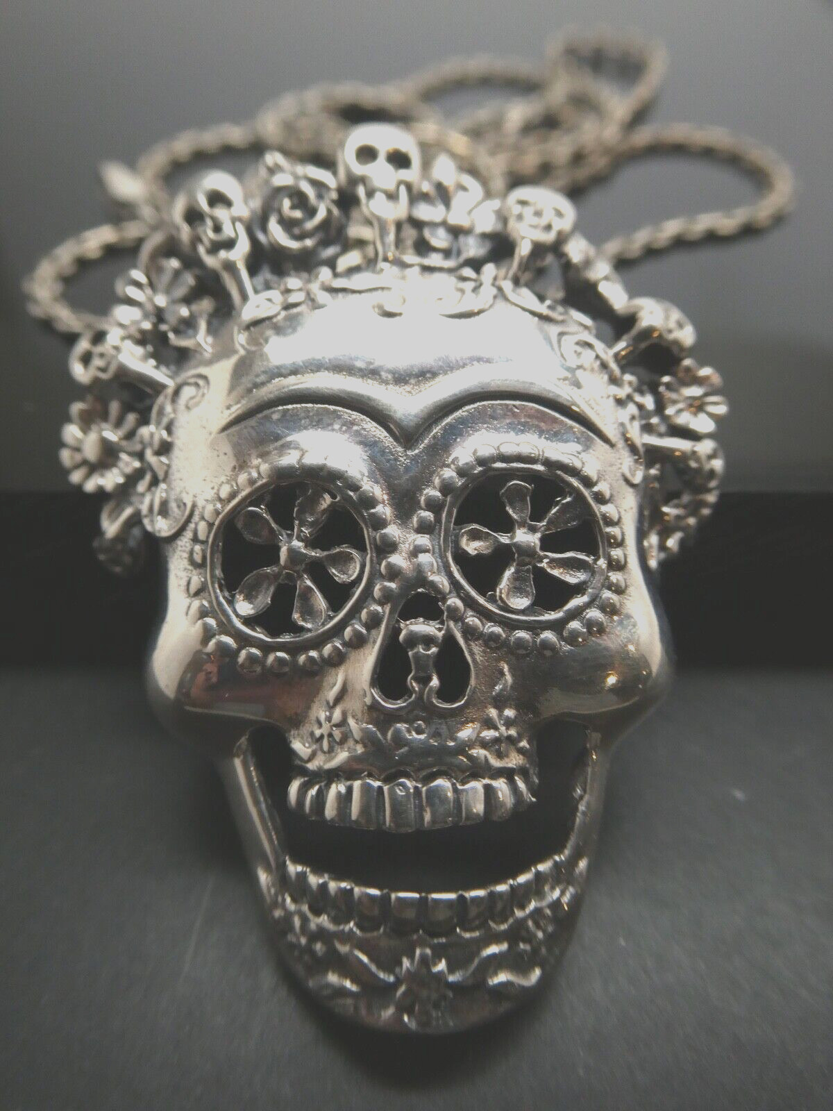 Mexico DIA DE LOS MUERTOS Skull Face Sterling Silver 925 Pendant