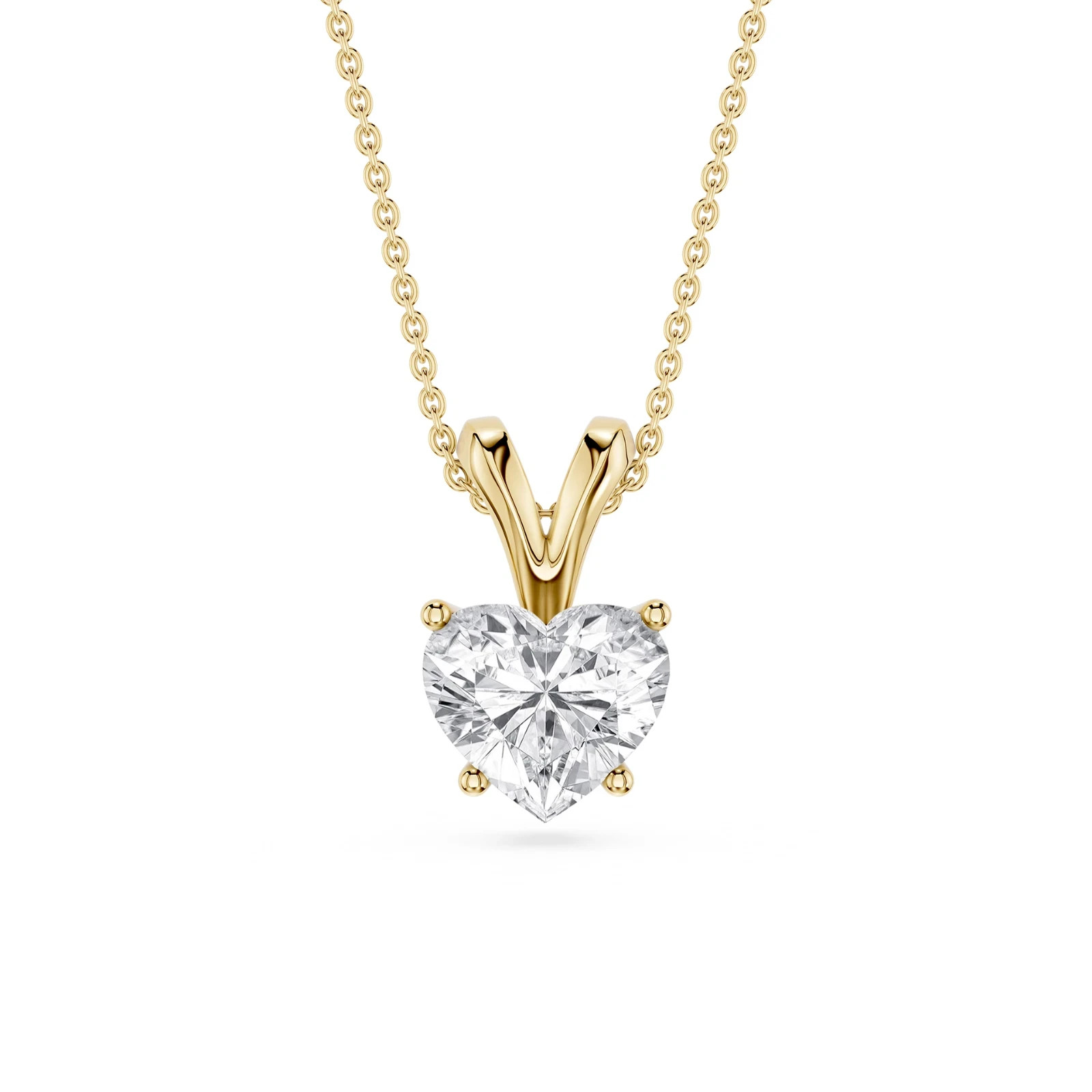 1 Ct FVS2 Heart Lab Created Grown Diamond Solid 14K Yellow Gold Pendant Necklace