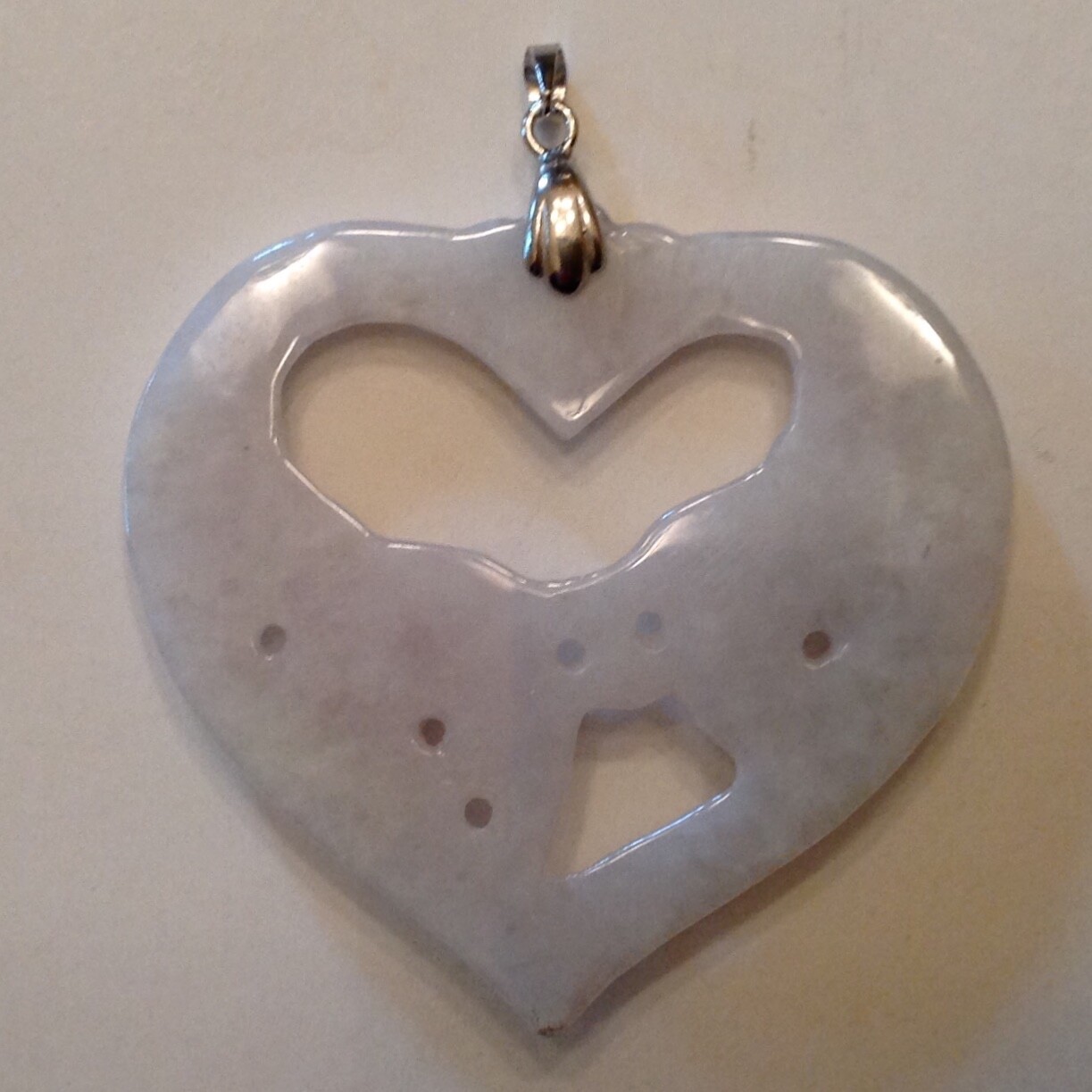 ~ Carved Jade / Jadeite Heart & Hands Design Pendant with Sterling Silver Bail