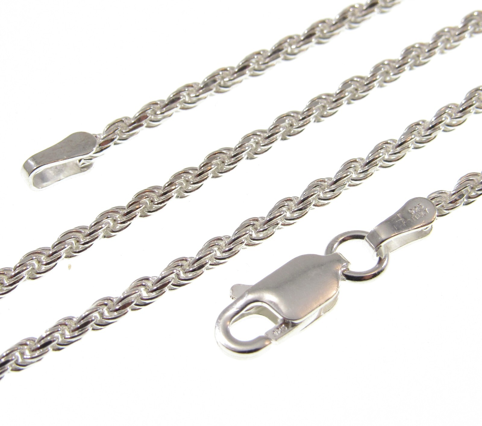 2MM Solid 925 Sterling Silver Italian DIAMOND CUT ROPE CHAIN Necklace Italy