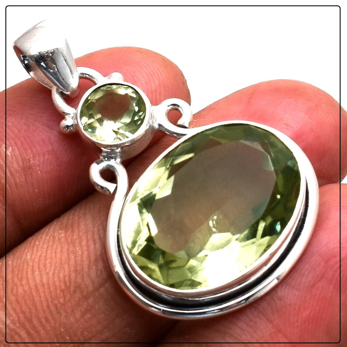 Gorgeous Green Amethyst Gemstone 925 Sterling Silver Handmade Pendant
