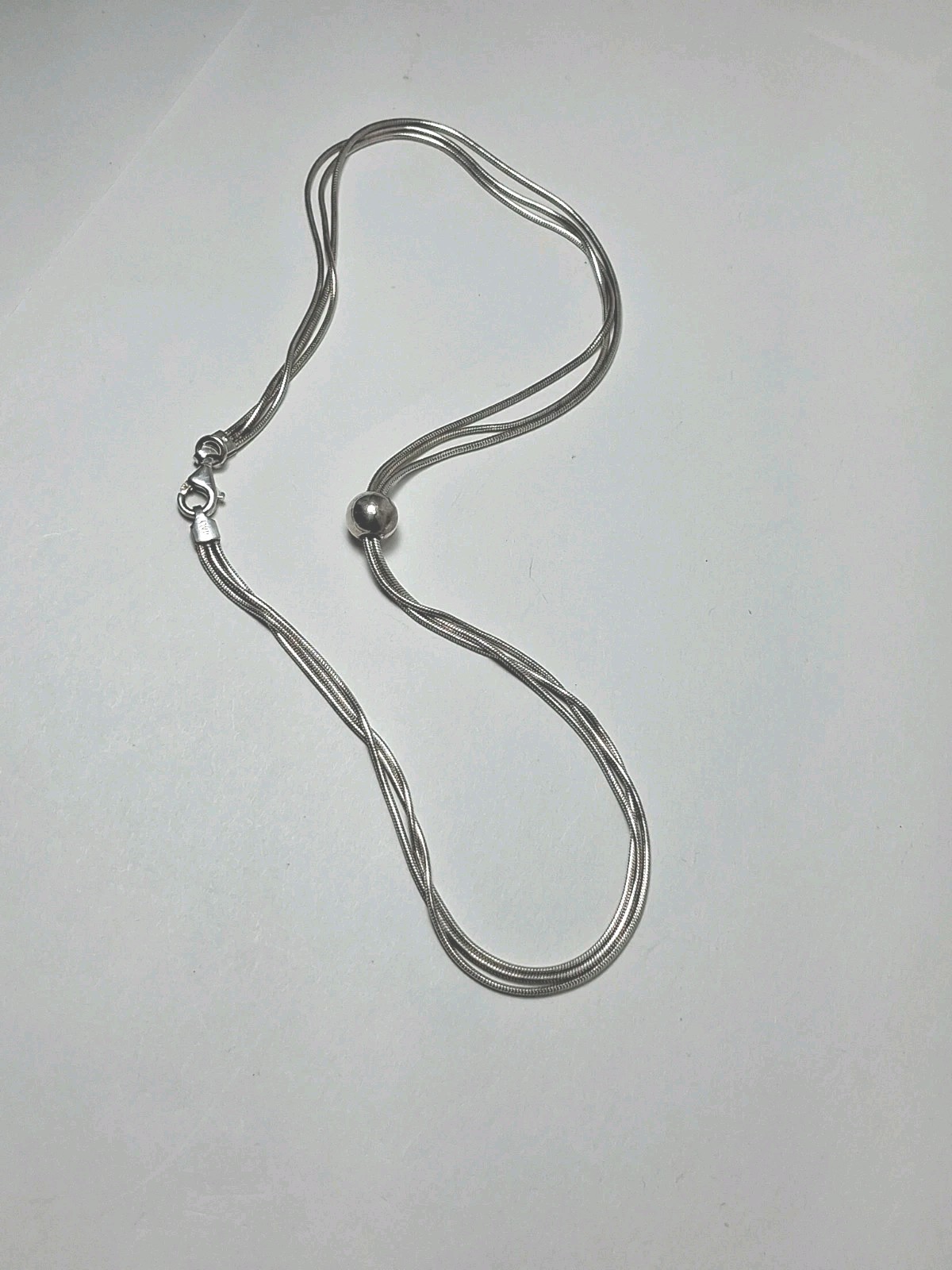 Silver Tone 3 Strand Necklace Marked 925