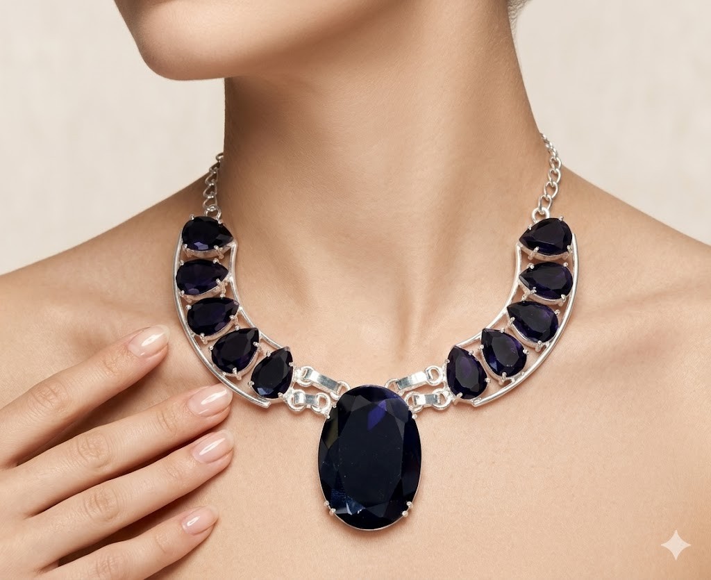 Purple Amethyst Gemstone 925 Sterling Silver Jewelry Necklace Size-17-18″