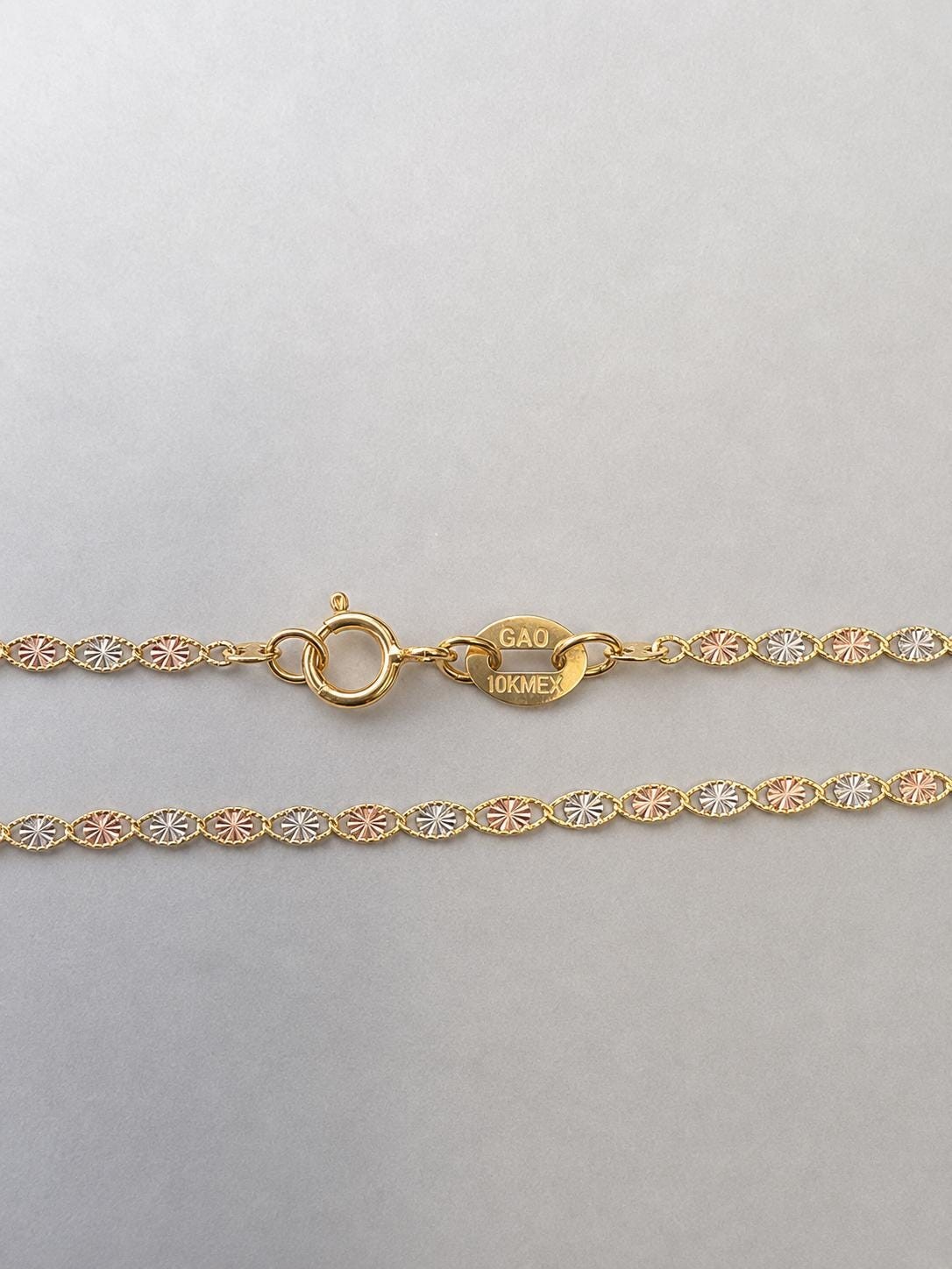 Mariner Chain Necklace 10k Solid Gold Tri-Color Diamond-Cut Valentino Link