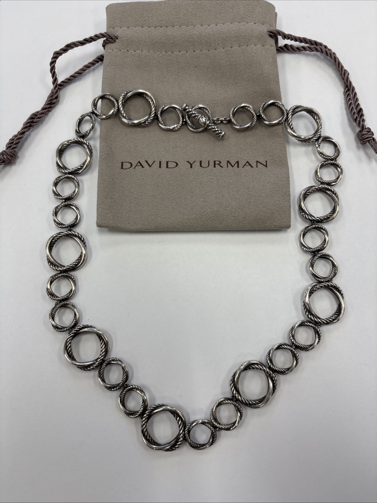 David Yurman Silver Crossover Infinity Rope Circle Chain Necklace 17”