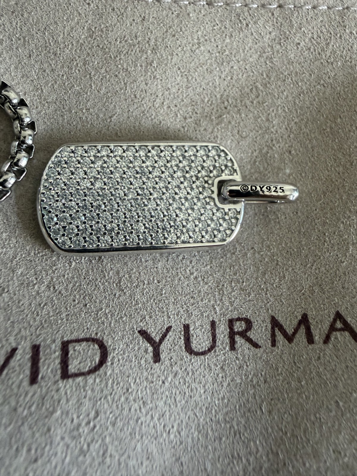 925 Silver David Yurman Diamond Dog tag Pendant with 22″ Chain Necklace