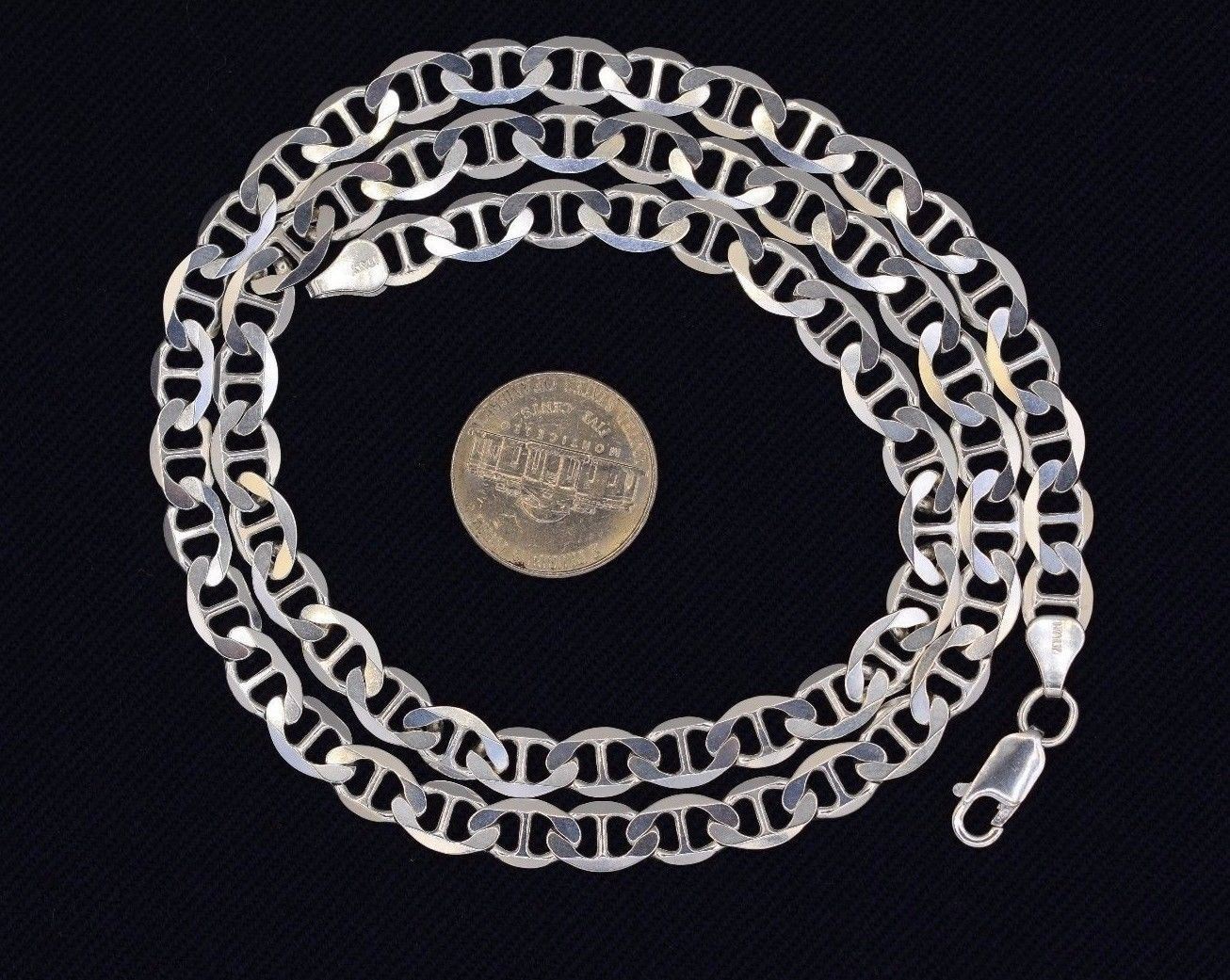 6mm= 1/4″ Mens Solid Mariner Link Chain Necklace Real 925 Sterling Silver Italy