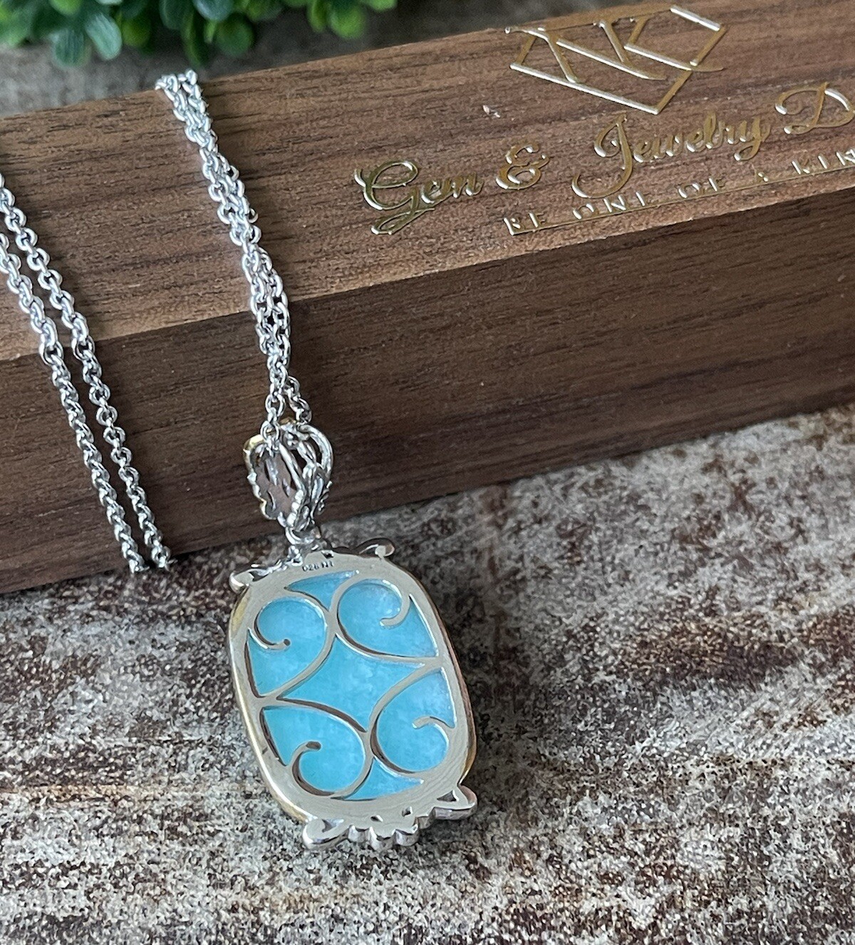 Peruvian Amazonite Cushion Cut Pendant W/Chain 925 Sterling Silver Jewelry