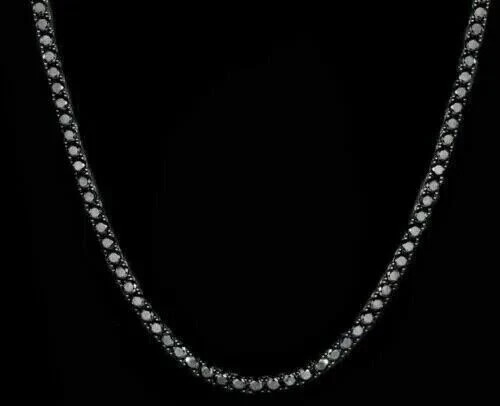 925 Sterling Silver Black Moissanite Tennis Necklace 4mm Round Cut Unisex Gift