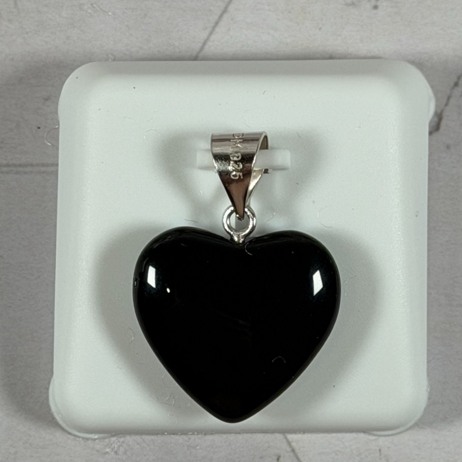 Sterling Silver 925 Solid Black Onyx Heart Shaped Charm Pendant