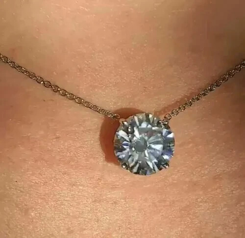 4Ct Lab Created Diamond Solitaire Pendant 14K White Gold Finish Free Chain