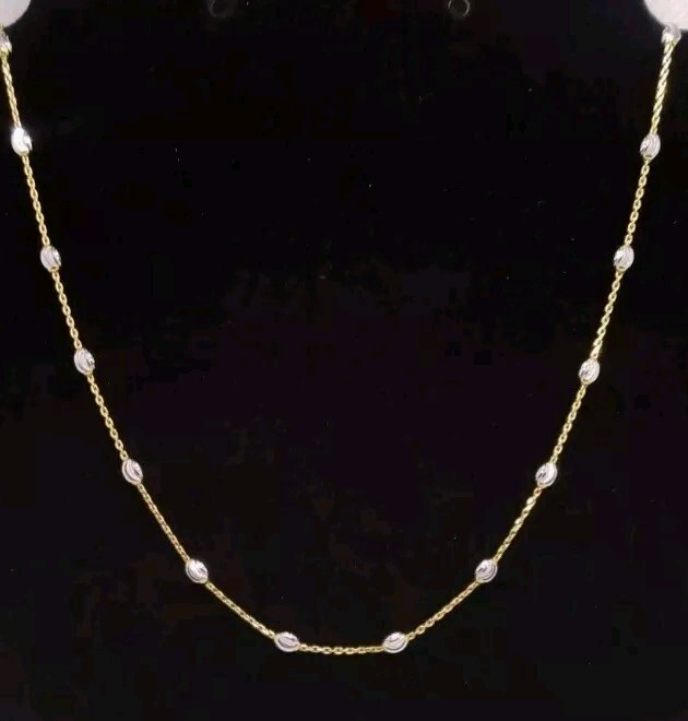 14k YG Over And Sterling Silver 3mm Station Oval Moon Necklace 24 In & 5.39 Gram