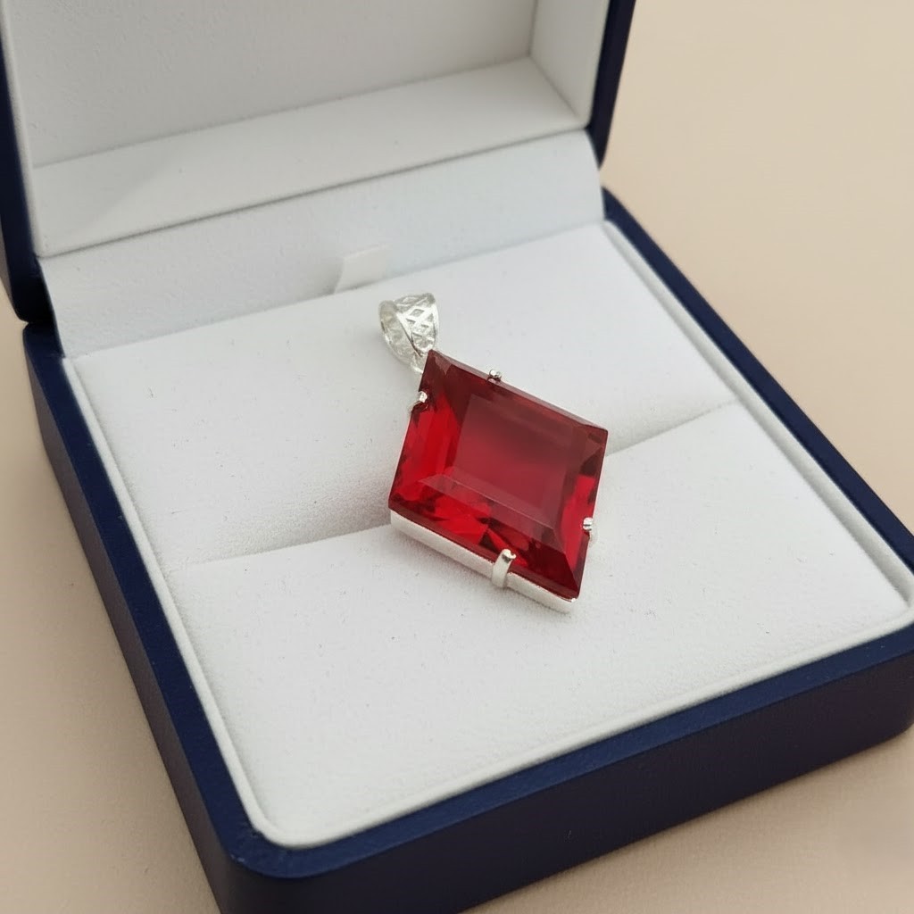 Elegant Kite Cut Red Ruby Pendant 80-90Ct – Sterling Silver Gemstone Necklace