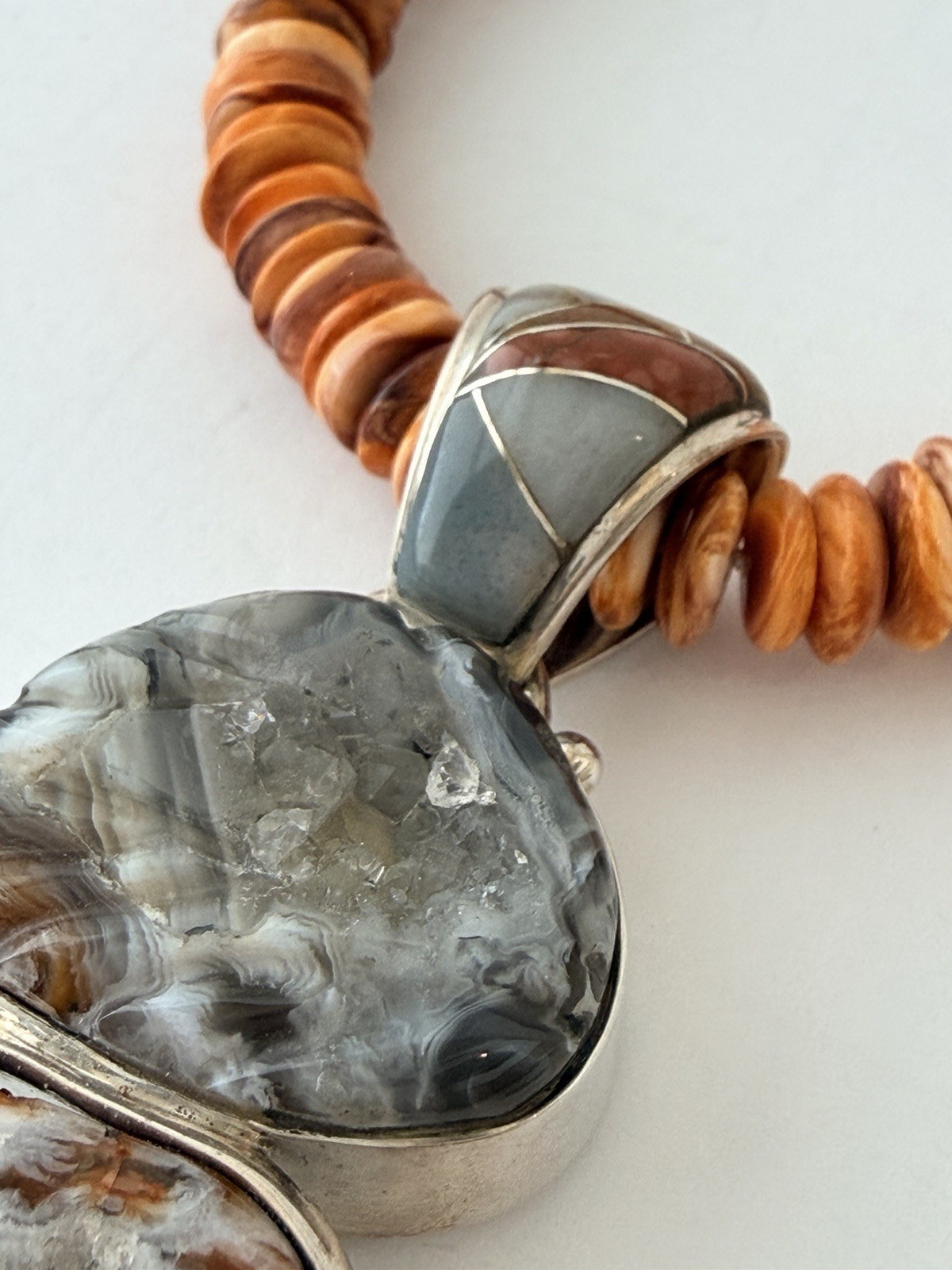 Ed Lohman Signed Pendant Multi expression Crazy Jasper 925 Spiny Oyster
