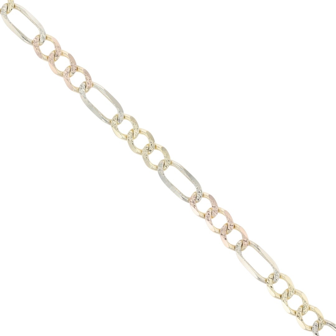 4.3mm Textured Figaro Link Chain 26″ Necklace 14k Multi-Tone Gold 13.89 Grams