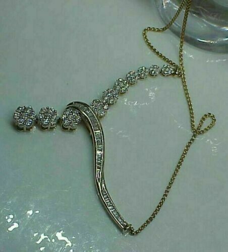 2Ct Baguette Cut Diamond Women’s Floral Pendant 14k Yellow Gold Over Free Chain