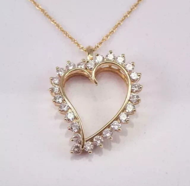 2Ct Round Cut Lab Created Diamond Heart Pendant 14K Yellow Gold Plated 18 Chain”