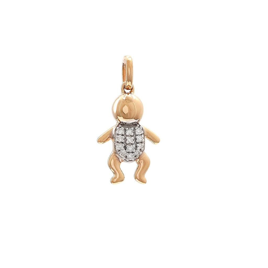 14K Real Yellow Gold Baby Single Pave Diamond Pendant