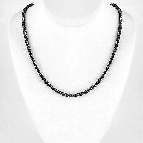 15.00 Ctw Full black onyx studded 18″ tennis Necklace in 925 sterling silver