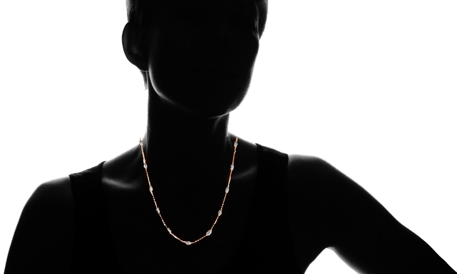 925 Sterling Silver Rose Gold 3MM Diamond Cut Station Oval Moon Bead Necklace