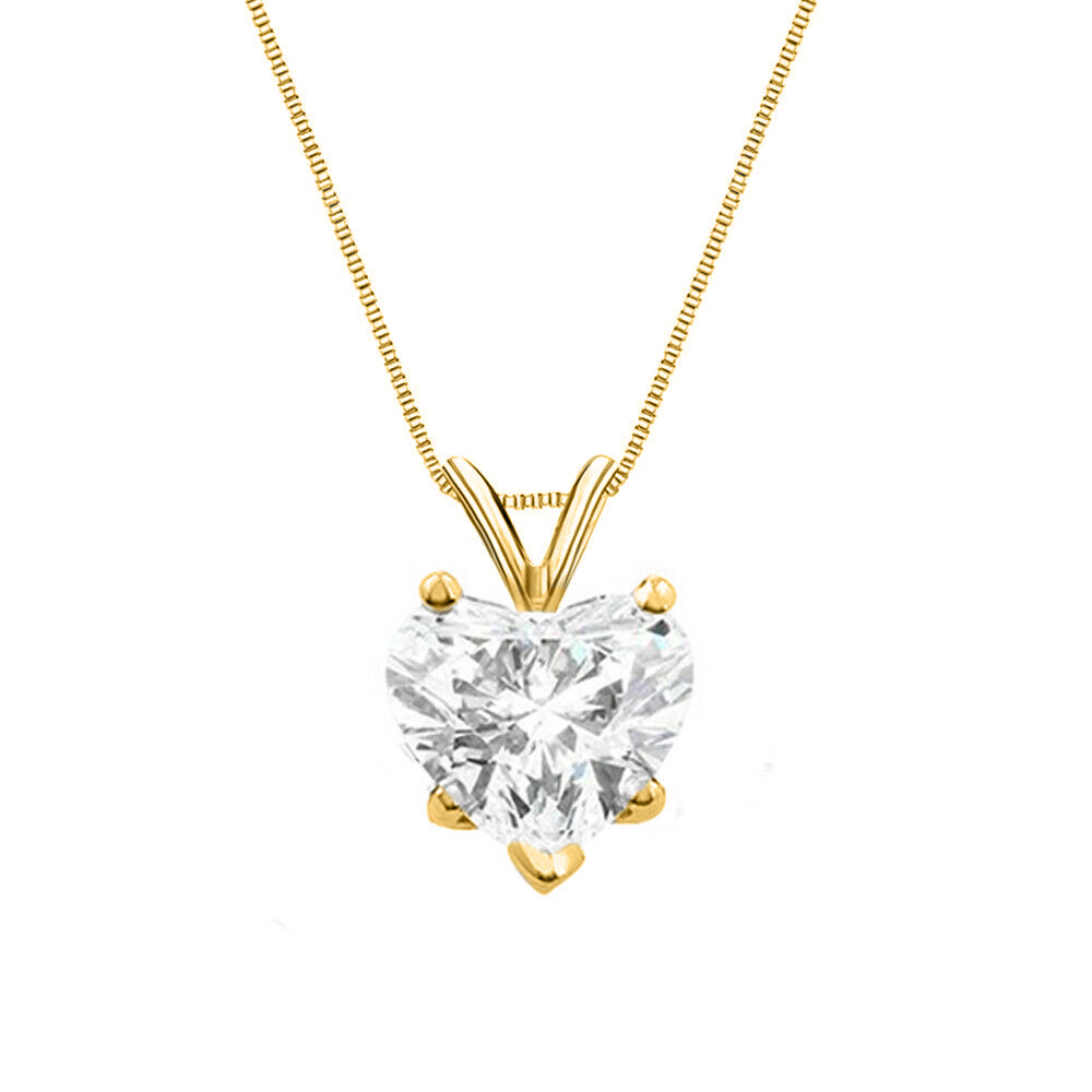 2 Ct Heart Shaped Real Solid 14K Yellow Gold Solitaire Pendant 18″ Necklace