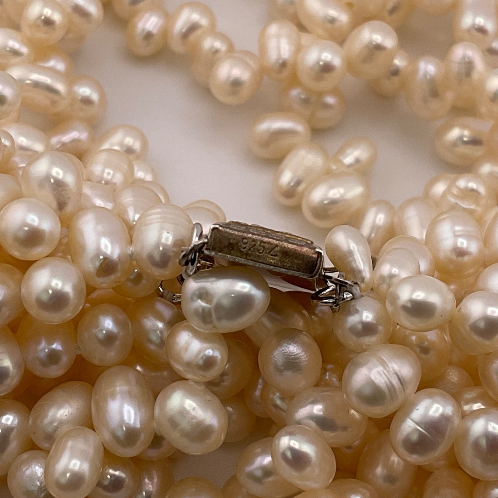 Vtg Freshwater Pearl Multi Strand Necklace 925 Gold Vermeil Filigree Clasp 18.5”